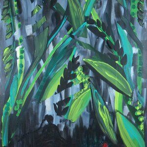 Titled "Sitting In The Jungle" Original painting by Artist Rachael Potter